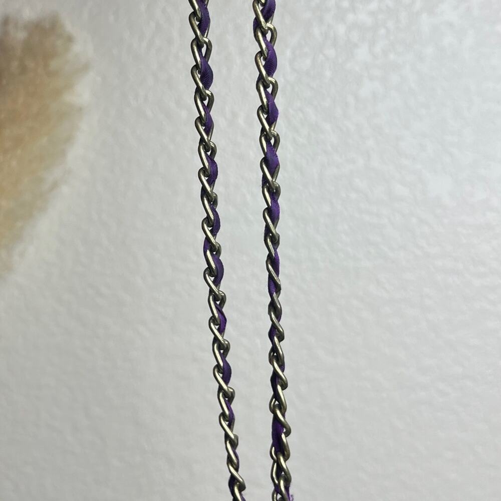 Betsey Johnson Purple Rhinestone Heart Knife CrossCharm Statement Chain Necklace - Picture 9 of 9